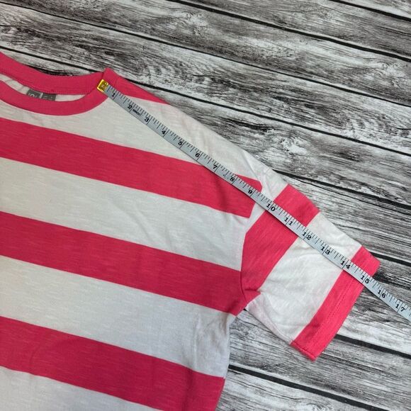 ASOS Women's Striped Oversized Boxy Cropped T Tee Shirt 2 White Bright Hot Pink - Picture 10 of 12